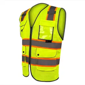 FX High Visibility Reflective Yellow safety vest with multiple pockets and a clear ID pocket (True to Size)