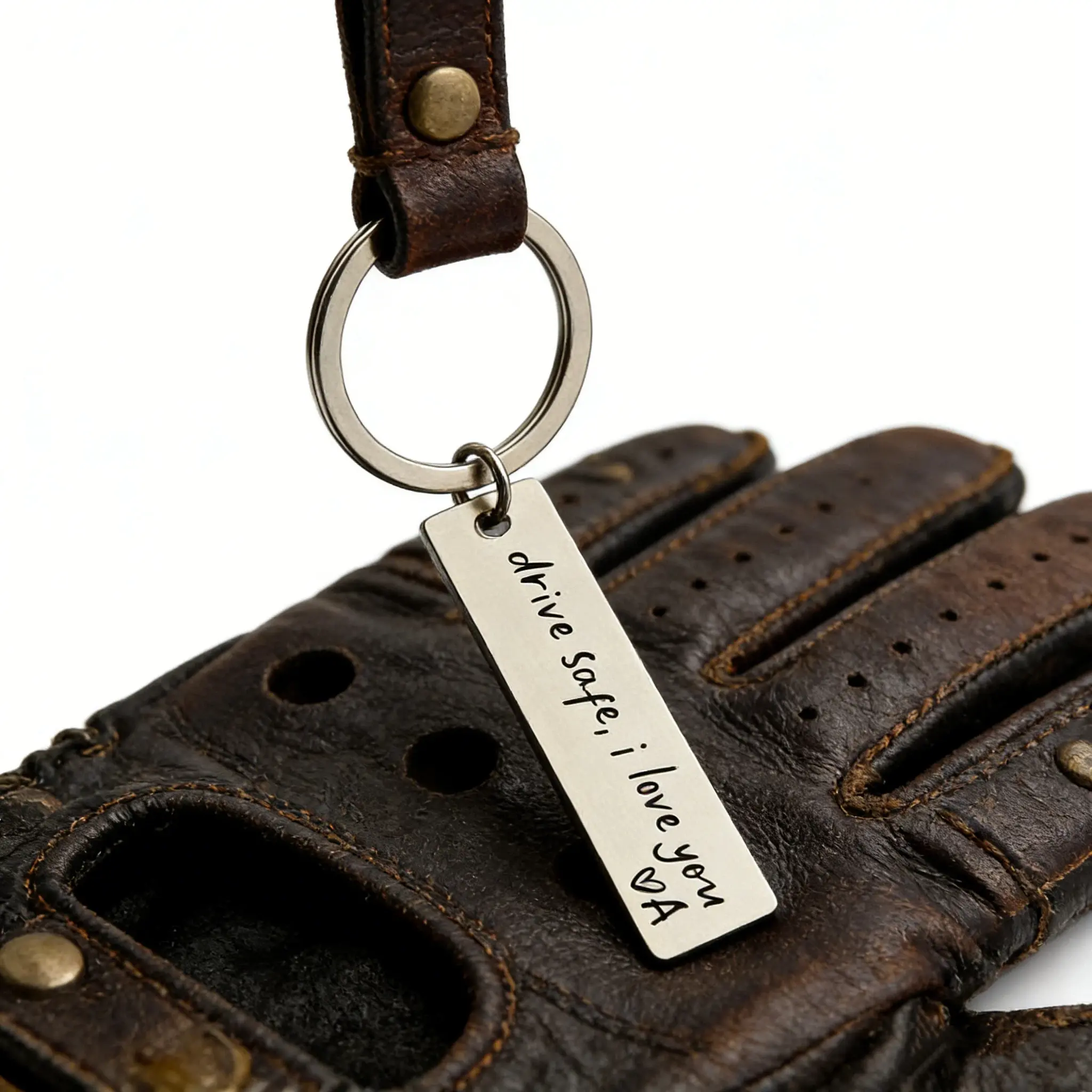 Engraved Stainless Steel Keychain, Handmade Gift for Him with 'Drive Safe' Message, Compact & Daily Tough Car Accessory with a Durable Steel Ring, Practical, Stainless Steel, Daily Tough