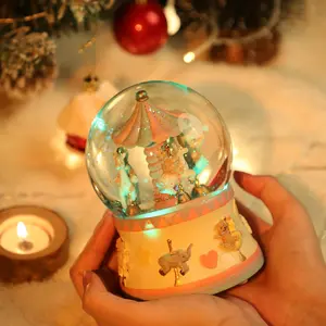 Dreamy Bear Rotating Carousel Snow Crystal Ball Music Box Decoration, Birthday Gift for Girlfriend, Valentine's Day, Graduation, Christmas Present