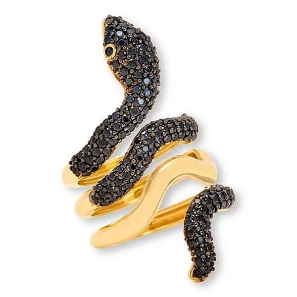 Rarities Fine Jewelry Rarities 22K Gold-Plated Snake Wrap Ring with Black Spinel
