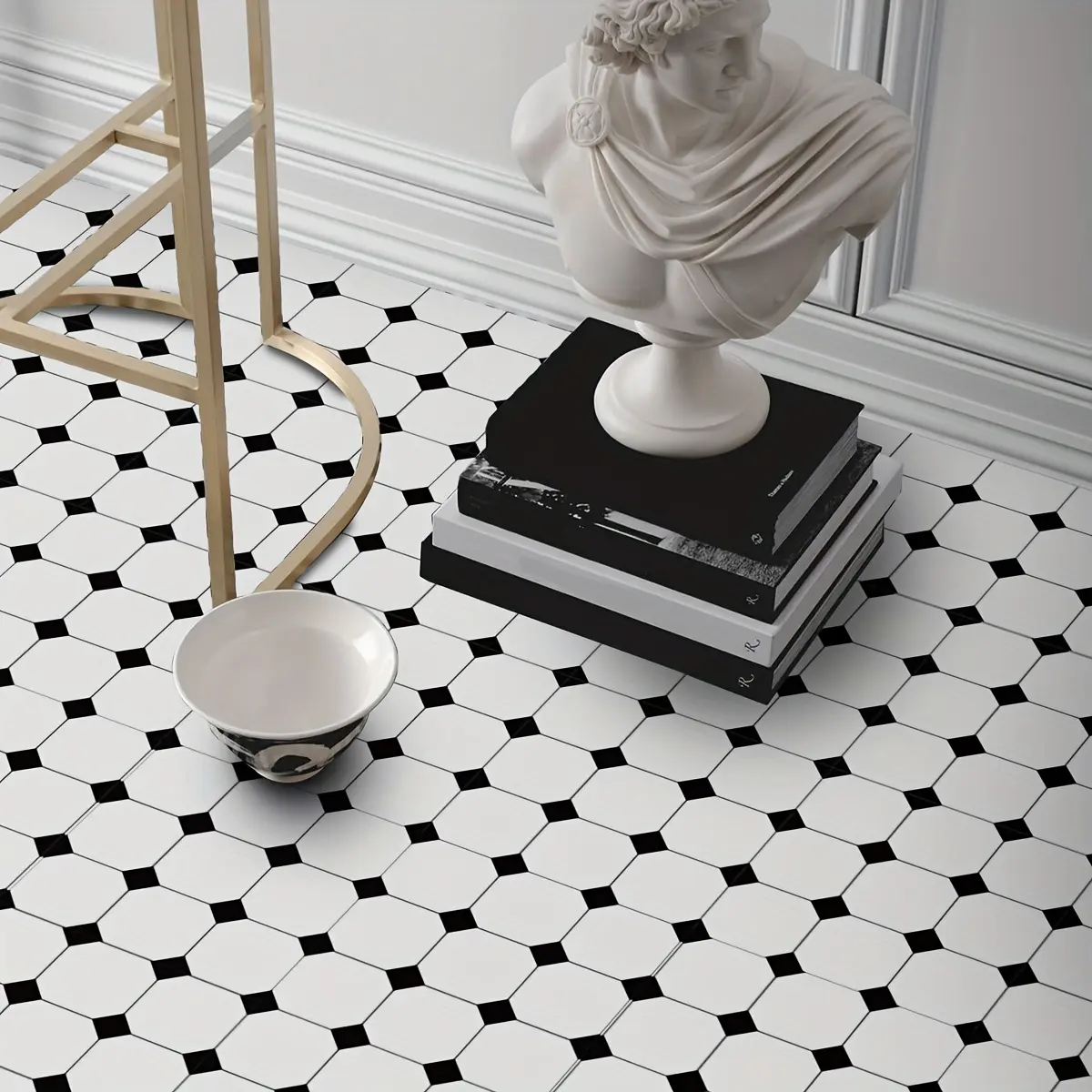 12pcs Geometric Square Floor Stickers, Tile Stickers, Decorative Stickers, Self-Adhesive Peelable Reusable, Home Decor for Bedroom Kitchen Living Room Balcony Bathroom, Geometric Pattern Sticker