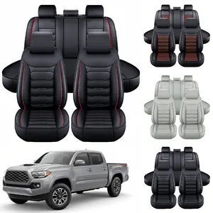 5-Seats Full Set Car Seat Covers,Luxury Waterproof PU Leather Cushion Protectors,40/60 Split Front and Rear Bench Seat,Full Surround Car Interior Cushions,Universal Fit for Cars Sedans SUVs-(Black/Red Line)