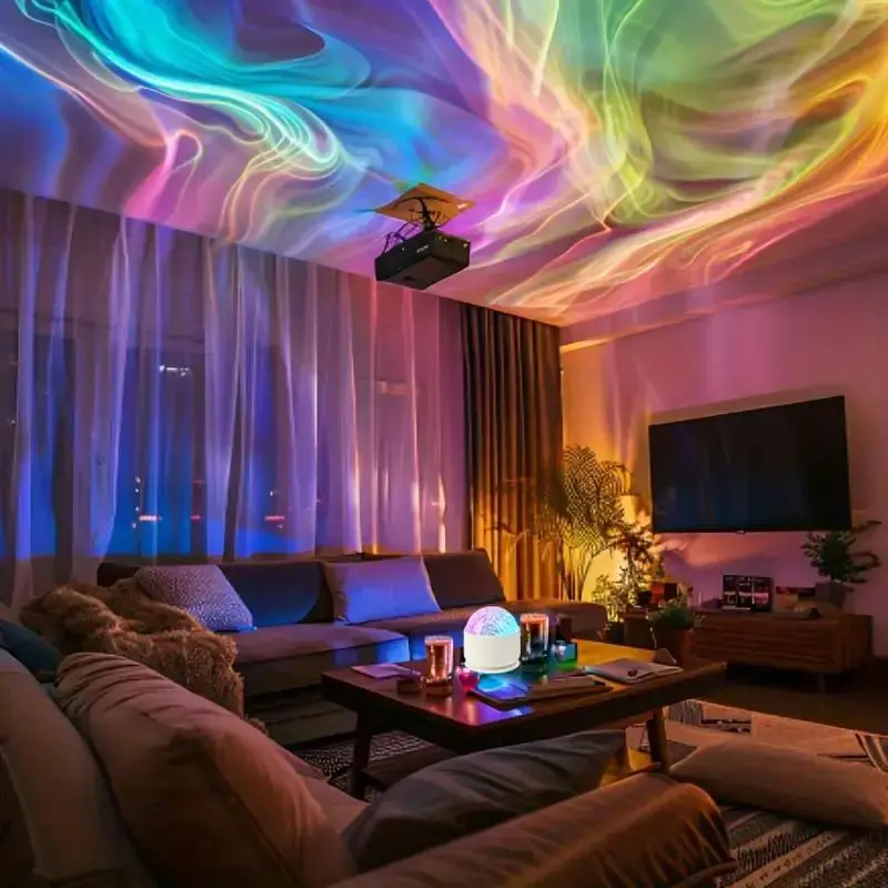 Aurora/ Water Ripple Projector Light,Rollroom,USB Rechargeable, LED Projector Lamp with Remote Control, Northern Lights Ambient Light, Room Decor, Living Room Decor, Decorative Light  Gift