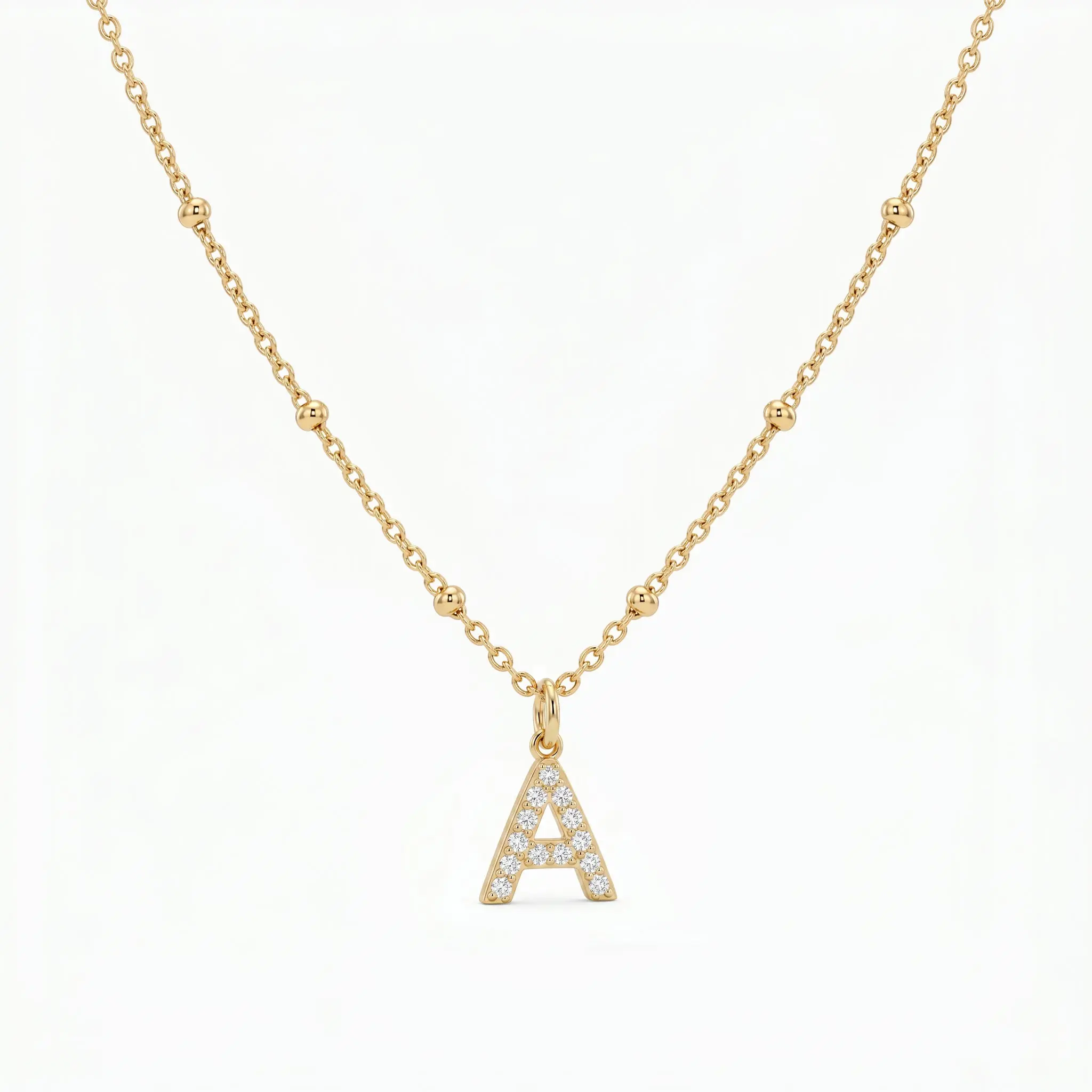 Initial Necklace with CZ Crystals – 18K Gold Plated Stainless Steel Letter Pendant