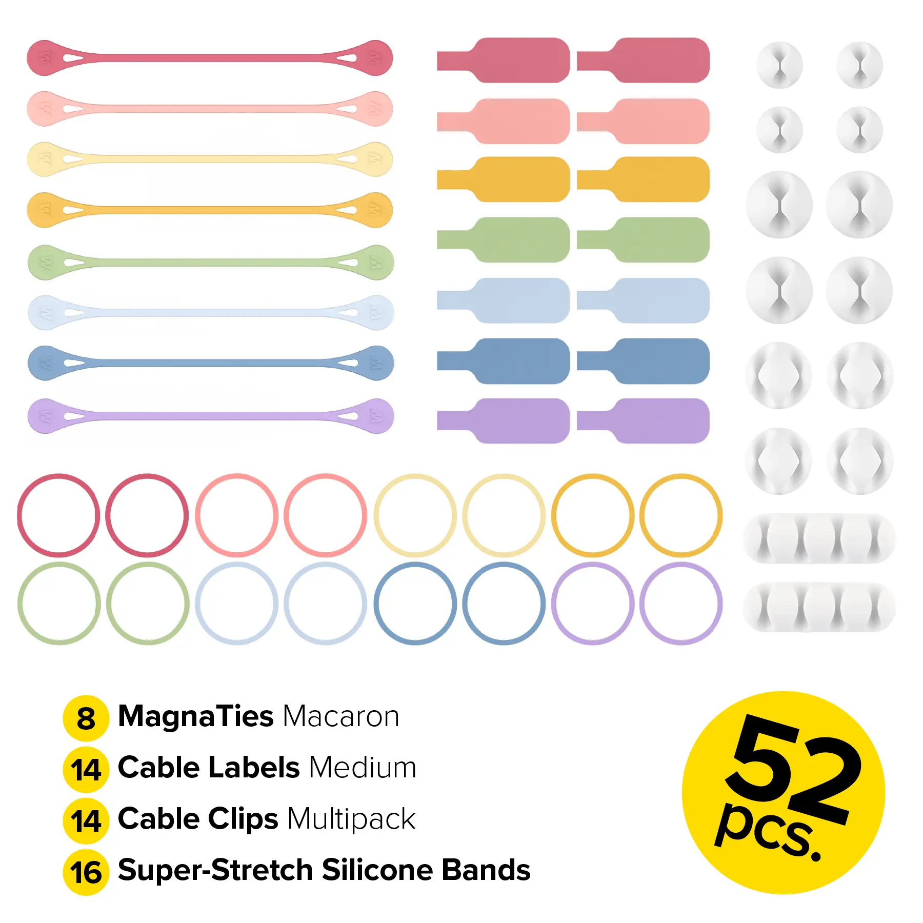 Cable Management Kit - Assorted 52-Pack - Cord Organizers for Home Office Accessories and Cable Ties