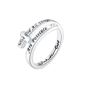 "With God All Things Are Possible" Cross Wrap Ring | Adjustable Heartbeat Faith Jewelry | Christian Gift for Women