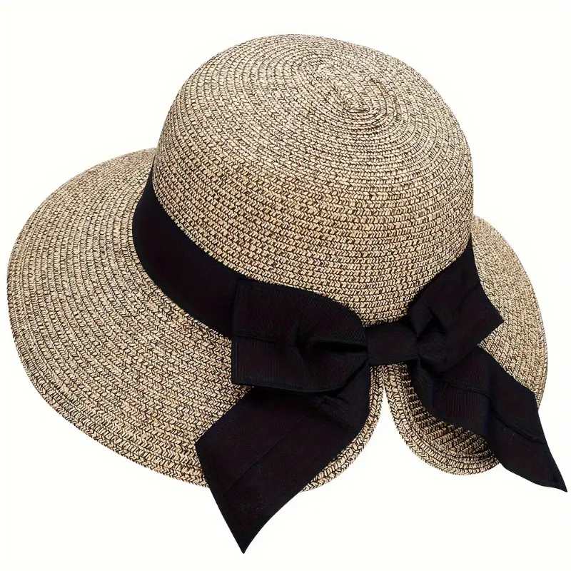 Women's Foldable Straw Bucket Sun Hat - Summer Beach Floppy Sun Protection Hat (Bamboo Option Available), Straw/Bamboo