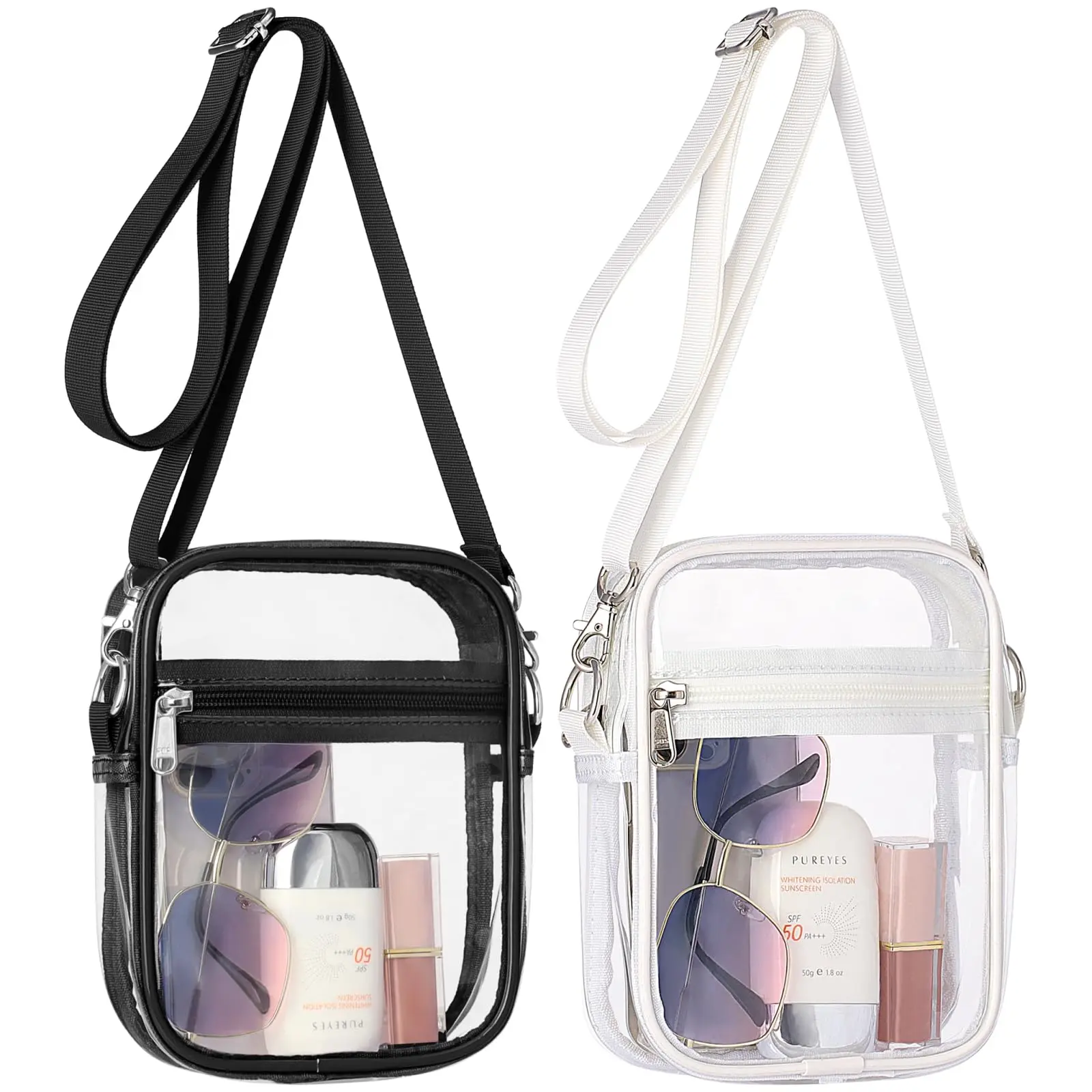 Stadium Approved Clear Crossbody Bag, Waterproof Transparent Purse for Women, Messenger Bag for Concerts, Sports Events & Travel – Fits Phone, Cosmetics & Essentials