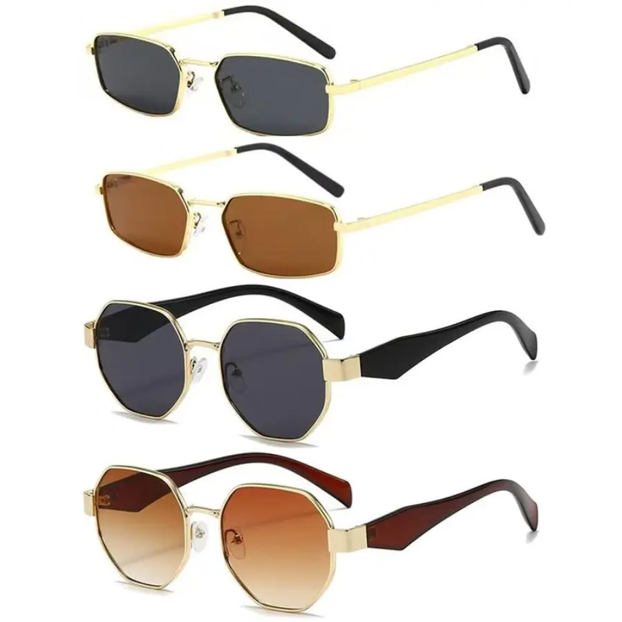 Women's 4Pcs Retro Narrow Rectangle Sunglasses - 90s Metal Thin Frame, UV400 Protection, Unisex Casual Stylish Lightweight Affordable Burgundy Punk Rave Vision Correction Eyewear, Pa