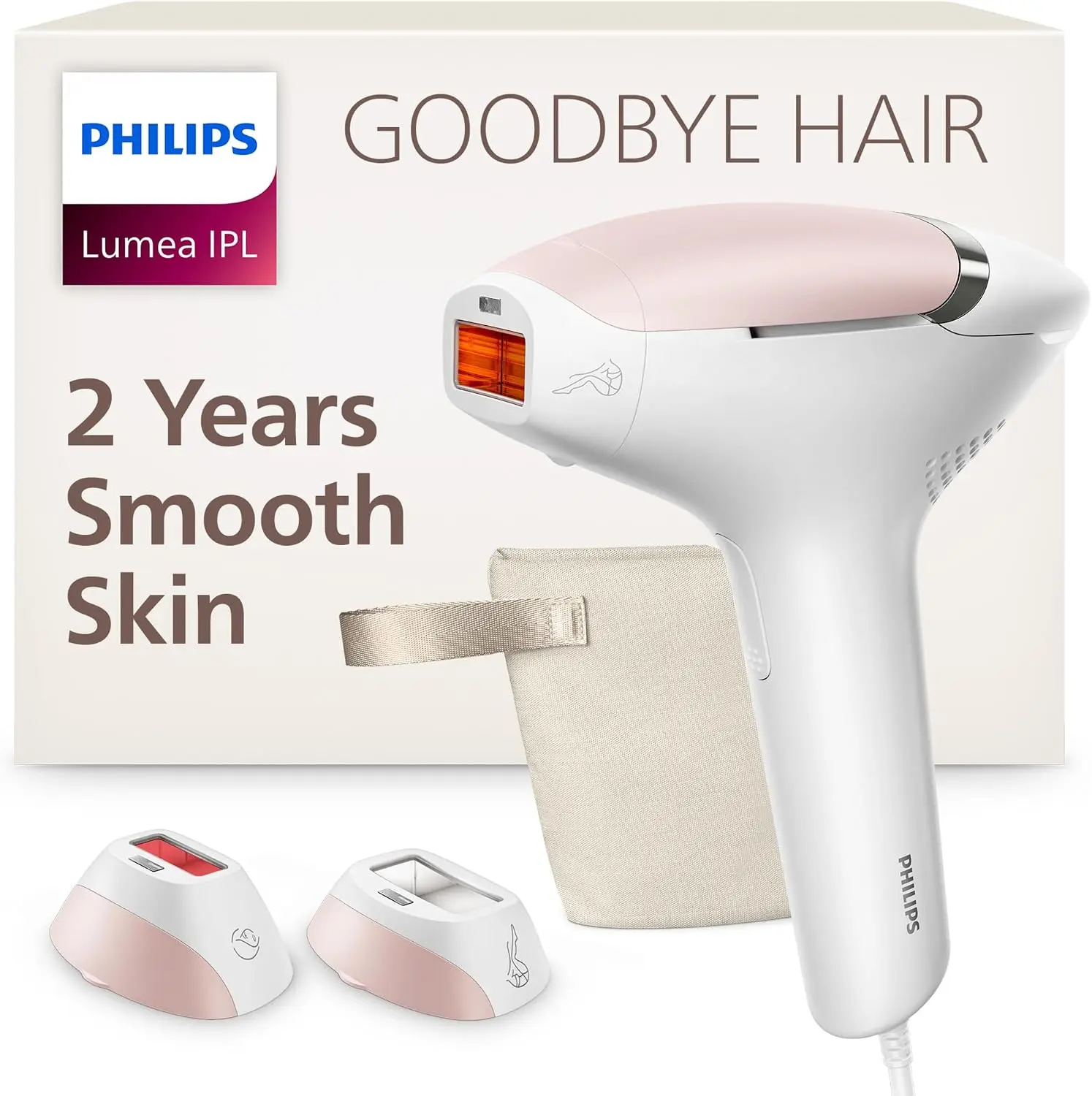 Philips Lumea IPL Hair Removal Device - Salon-Grade, Permanent Hair Reduction, Self Treat, 2.7Wh, Includes Charger and Attachment