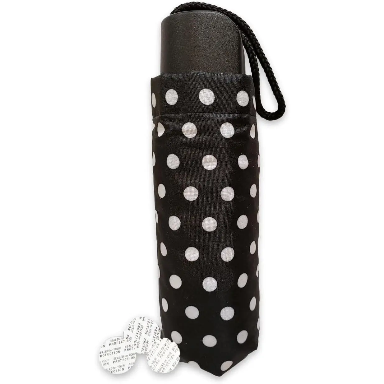 Disguised Umbrella Alcohol Flask, Leakproof Plastic Storage Container with Polka Dots, Concealed Party Liquor Holder for Men (Black w-White Dots)