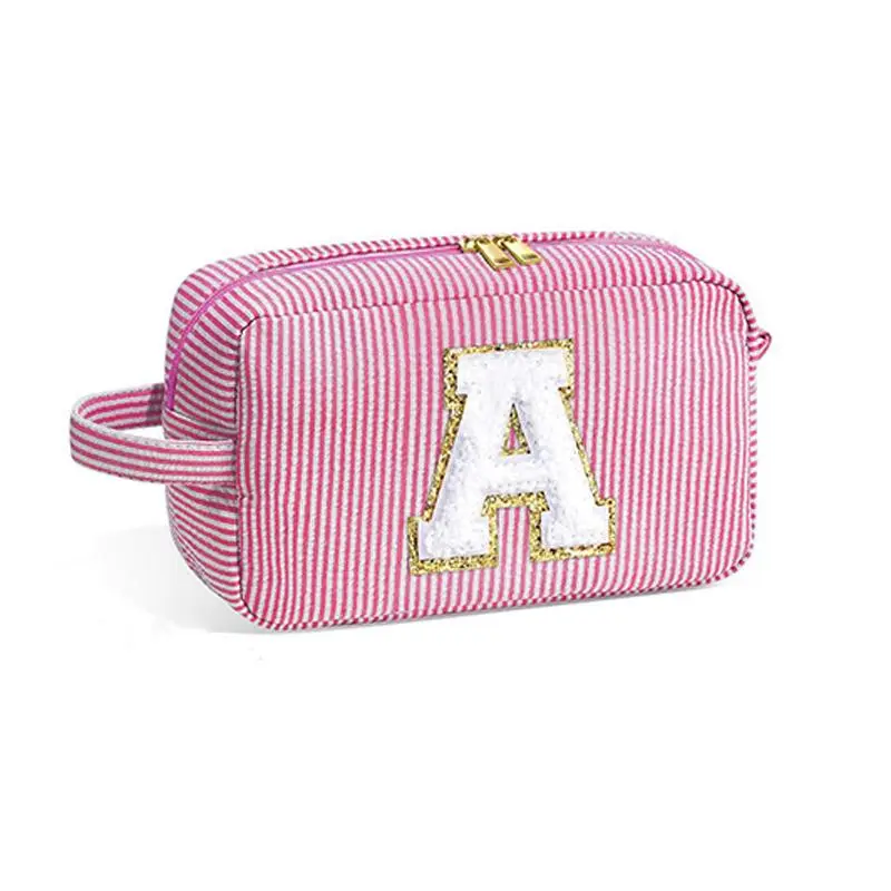 Portable Letter Embroidery Makeup Bag, Large Capacity Cosmetic Storage Bag, Zipper Makeup Organizer Pouch, Versatile Storage Bag for Travel, Outing