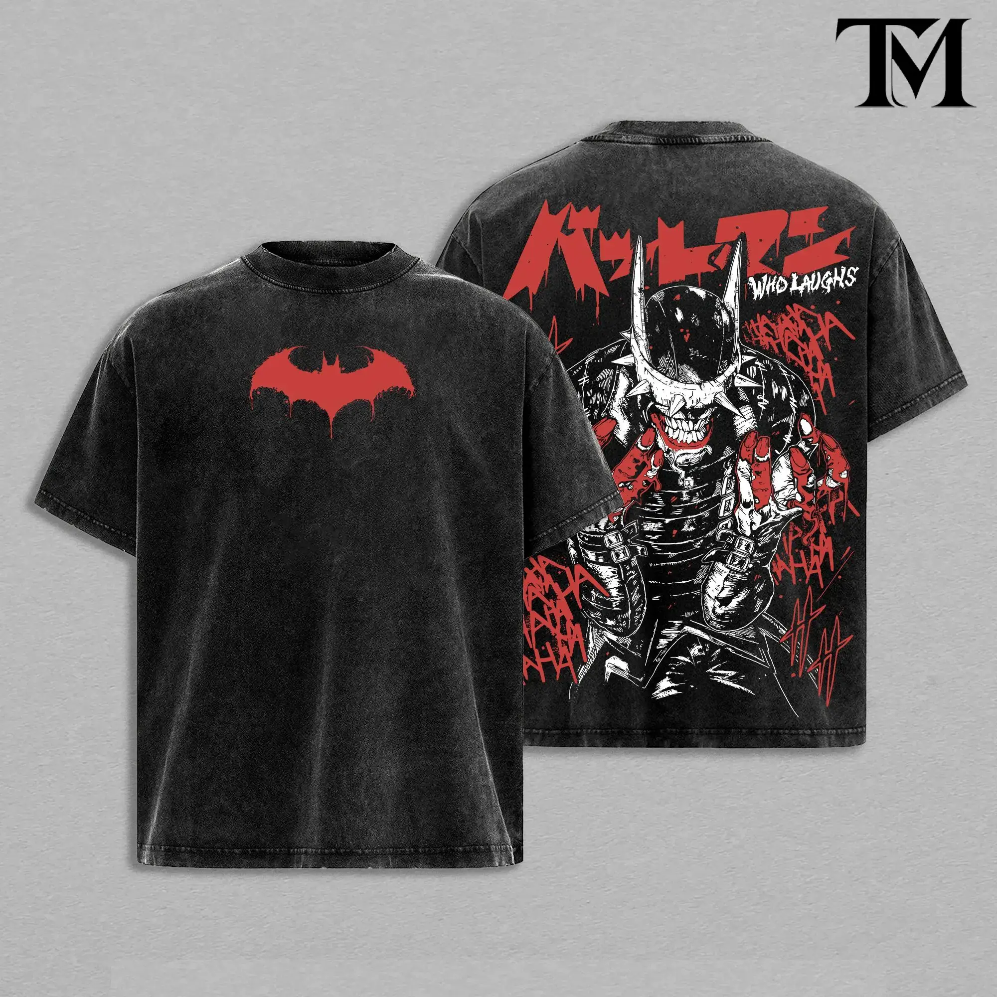 Laughing Bat Dark Knight Vintage Washed T-Shirt | Evil Gotham Comic Graphic Tee | Dark Hero Streetwear Oversized Shirt