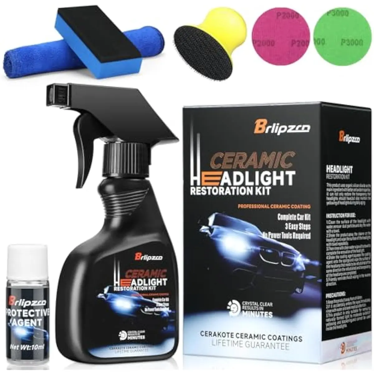 Car Headlight Restoration Kit, Ceramic Headlight Restoration Kit, No Power Tools Required, Headlight Cleaner and Restorer Kit, Headlight Cleaner, Headlight Restoration Spray