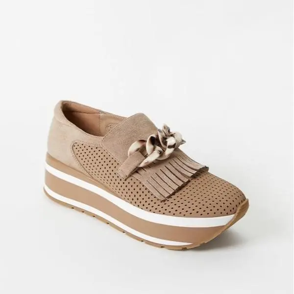 JUST FAB Women's Trendy Black Slip-On Platform Sneakers Chunky Chain Accent Casual Shoes for Everyday & Travel