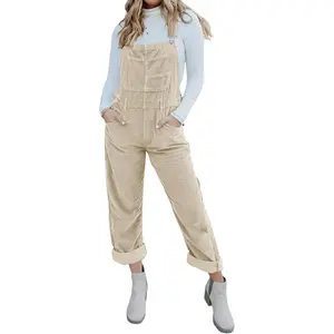 Women's Corduroy Overalls With Adjustable Straps, Baggy Bib Jumpsuit, Casual With Pockets
