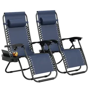 Set of 2 Zero Gravity Chairs with Cup Holder Trays, Camping Patio Outdoor Folding Lounge Chairs Adjustable for Poolside #summerwins summergarden