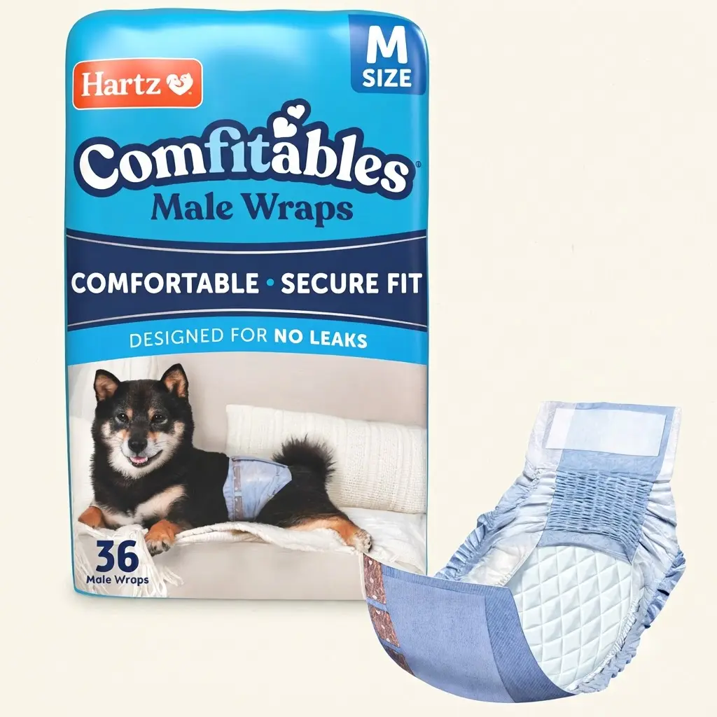 Hartz Comfitables Male Dog Wraps Stretchy Waistband Medium 36 Count Super Absorbent Leakproof Male Dog Diapers