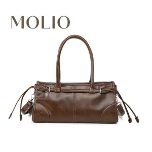 Women's Vintage Oil-Wax Leather Boston Handbag, 3-Way Carry Adjustable Crossbody Shoulder Bag, Minimalist Old Money Style Commuter Bag For Daily Office Use outdoorfun