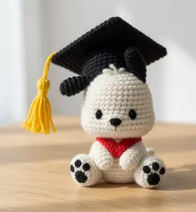 Crochet Graduation Pochacco Plush, Handmade Puppy Amigurumi, Graduation Gift for Student, Cute Crochet Dog Doll, College Graduation Keepsake