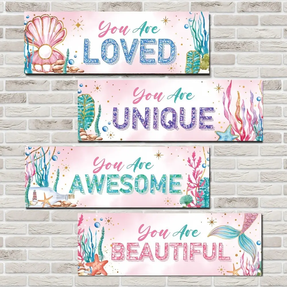 4 Piece Wooden Mermaid Bathroom Decor Set, Underwater Wall Signage, Waterproof Hanging Board, Rustic Home Bath/laundry Art Decoration, Novelty Decor, Aesthetic Wall Decor, Home Wall Ornament