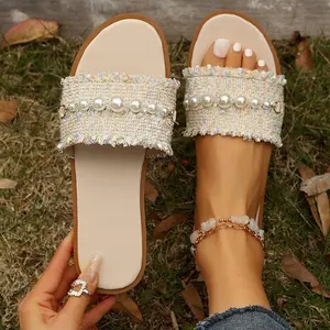 Women's flat shoes, retro beaded lightweight outdoor shoes, slippers