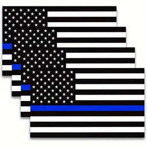 4-Pack Reflective Thin Blue Line US Flag Vinyl Decals, 5x3 in Car Stickers for Cars/Trucks, Law Enforcement Honoring Automotive Exterior Visibility Accessory with Patriotic Flair, 5 X 3 Inches
