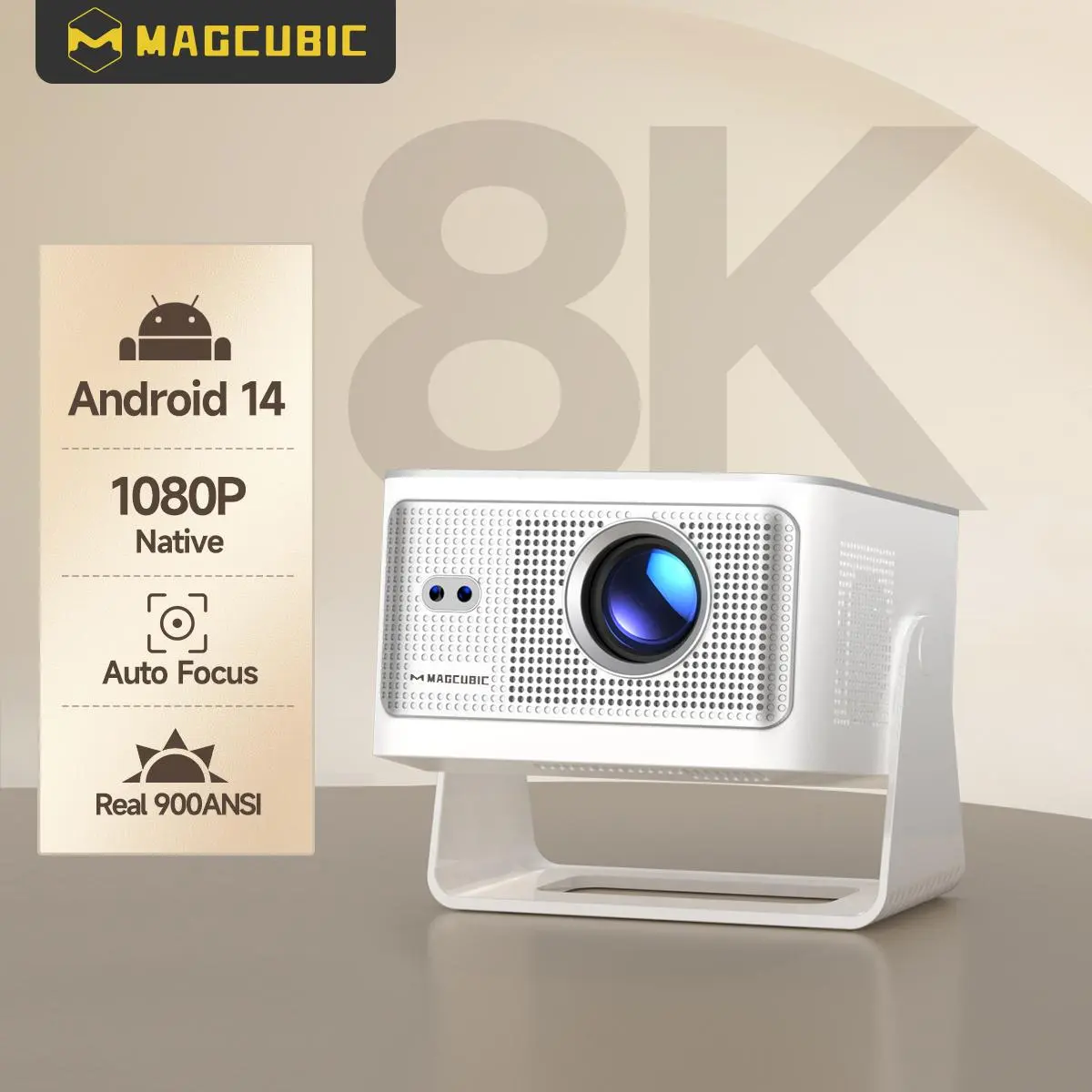 Magcubic HY350MAX 900ANSI Auto Focus Projector 8K Decode Android 14 Allwinner H726 Built-in 15W HiFi Speaker Dual WiFi6 BT5.4 Native 1080P 1.0:1 short Throw Portable Smart Projector For Home Cinema Movie Night #SummerWins #DealsForYouDays
