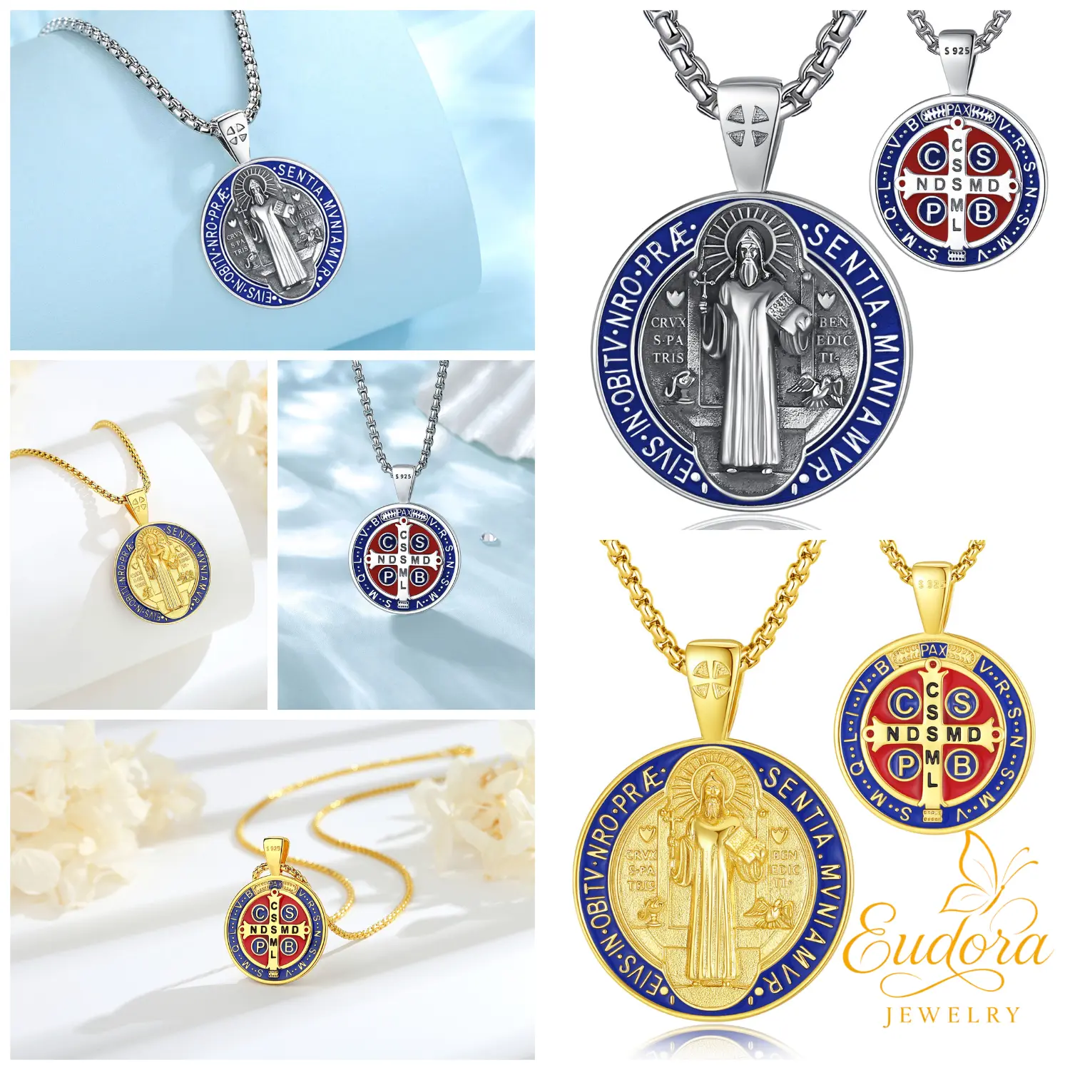 Eudora S925 Sliver St. Benedict Key Necklace, Silver and Gold-Plated Saint Benedict Pendant for Spiritual Protection, Catholic Sacramental Jewelry Gift for Prayer Eudora S925 Sliver St. Benedict Key Necklace, Silver and Gold-Plated Saint Benedict Pendant for Spiritual Protection, Catholic Sacramental Jewelry Gift for Prayer