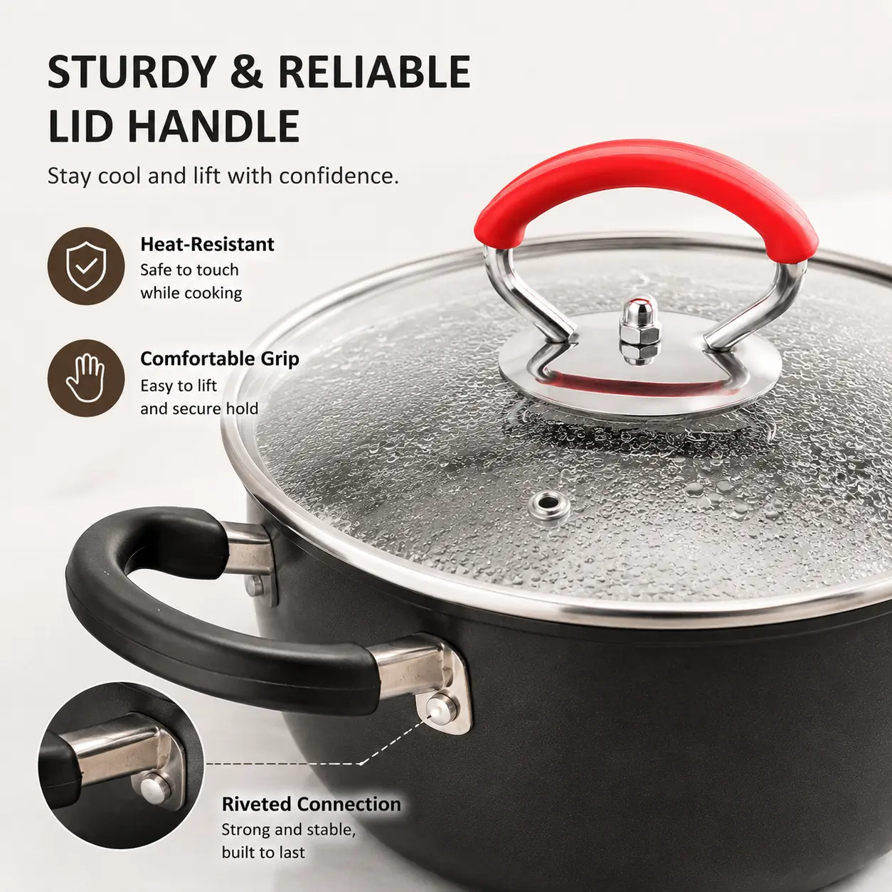 1 Count Stainless Steel Pot Lid Handle, Heat Resistant Non-slip Rust Resistant Sturdy Replacement Accessory for Daily Home Kitchen Cookware Use