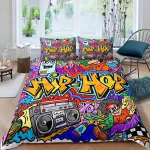 Trippy Luxury Colorful Graffiti Duvet Cover,Rock Music Sports Machine Washable Bedspread Cover,Hip Hop Art Lightweight Quilt Cover,No Comforter