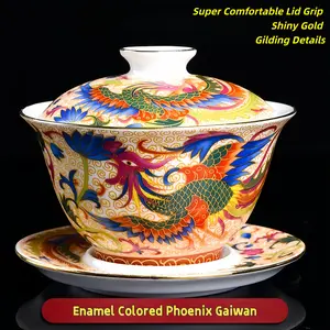 Hand‑Painted Enamel Phoenix Ceramic Gaiwan