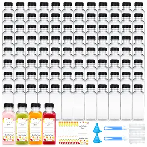 HILAKE 100pcs 12oz Water Cups, Juice Bottles, Plastic Bottles with Lids, Reusable Clear Containers for Juice, Smoothies, Cola, Water and Other Beverages, Suitable for birthdays, Christmas, Halloween, and New Year's use