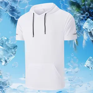 Men's sports hooded T-shirt with kangaroo pocket, breathable and quick-drying fabric, suitable for running and exercising, indoor fitness, etc