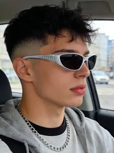 Men's Cat Eye Shield Frame Acrylic Sunglasses, Trendy Casual Sunglasses, Lightweight Frame, Casual Style Suitable for Daily Outdoors, All Seasons