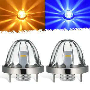Partsam Dual Color Glass Watermelon Lights with Stainless Steel Bezel, Amber/Blue LED Watermelon Turn Signal Marker Lights for Kenworth Peterbilt 2Pcs