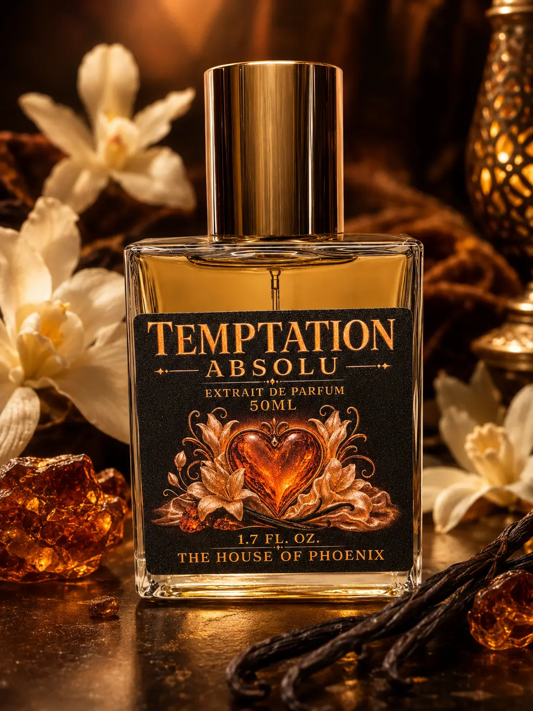 Temptation Absolu Extrait De Parfum Unisex 50ml Liquid Spray by The House of Phoenix, Floral Perfumes with Dark Floral Amber-Vanilla-Musk Blend, Delightful Fragrance for Adults Evening Wear, Paraben-Free