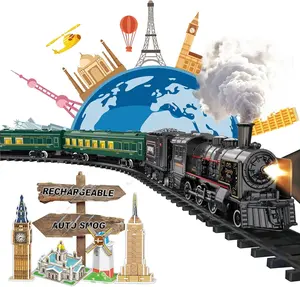 Springtok Electric Train Sets for Boys Girls Metal Alloy Christmas Trains Toys Steam Locomotive, Passenger Carriages, Tracks, Light & Sounds Rechargeable Birthday Gifts for Kids 3 4 5 6 7 8 + Years Old Green