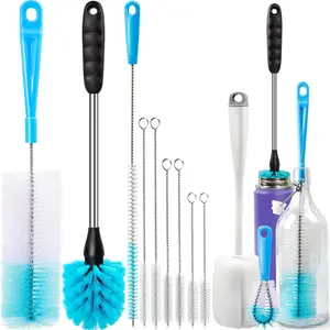 Bottle Brush Tube Cleaning Lab Set with Long Handle, Cup Cleaner for Washing Narrow Neck Beer Wine Decanter Pipes Lids Sinks Cap Covers, White