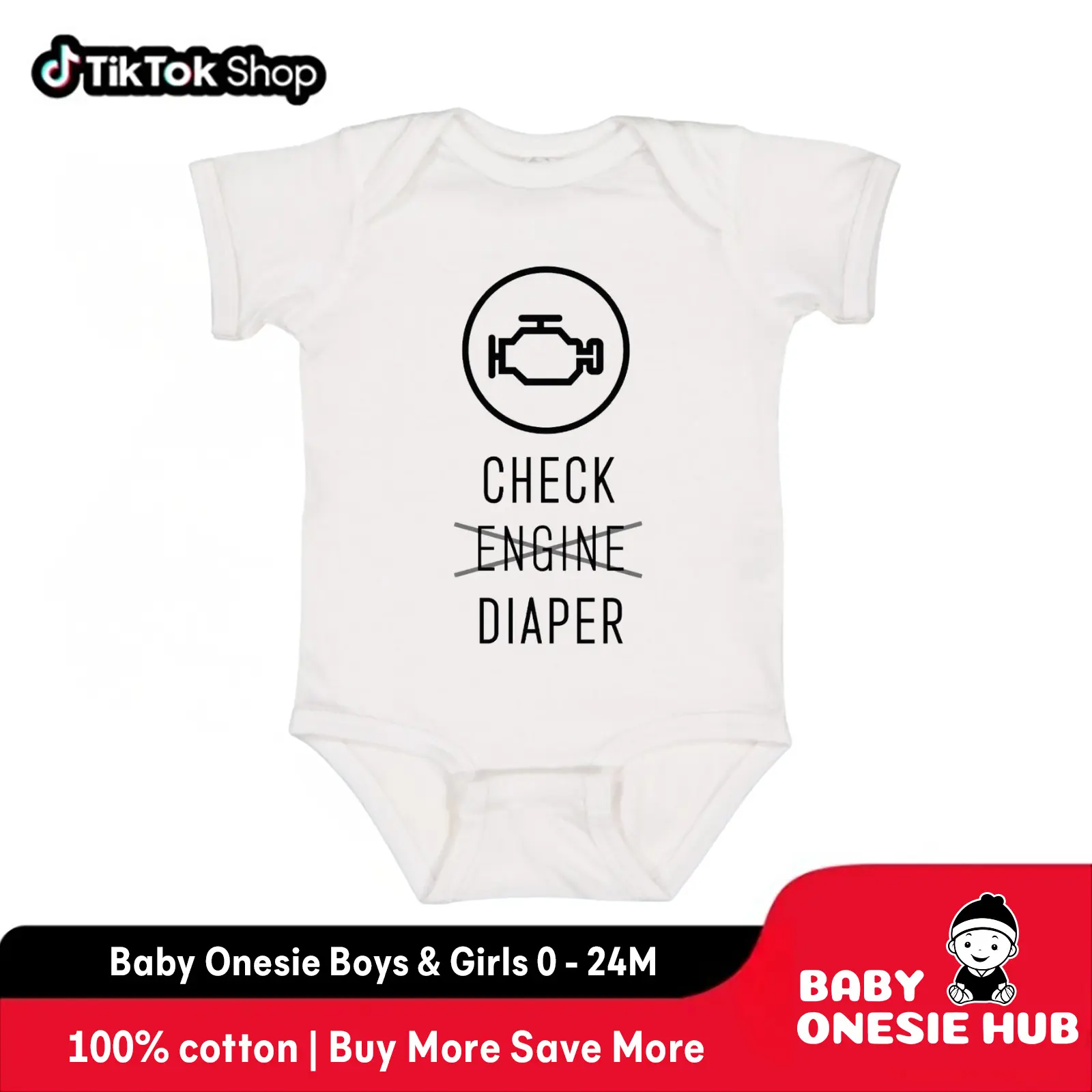 Check Engine Baby Onesie, Funny Diaper Cute Baby Neutral Clothing, Baby Clothes, Newborn Baby Bodysuit,   Bodysuits & One-pieces