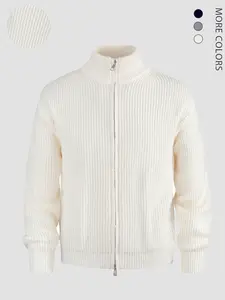 Elegant Men's Solid Color Stand Collar Cardigan, Slim Fit Zipper Sweatshirt, Casual & Formal Wear, Long Sleeve Jacket for Fall Winter