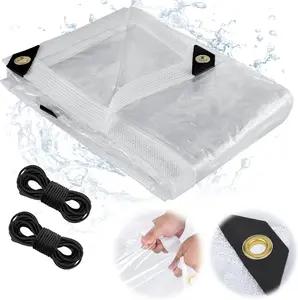 3 m × 4 m Ultra-Transparent Waterproof Tarp — Heavy-Duty Plastic Waterproof Oilcloth with Metal Grommets, Thickened Transparent PVC Windproof Patio Privacy Screen, Suitable for Winter Chicken Coops, Windows, and Balconies