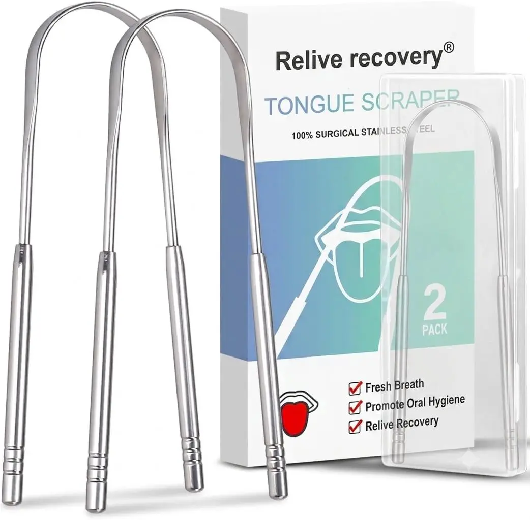 2 Pack Tongue Scraper, 100% Surgical 304 Stainless Steel Tongue Cleaner for Adults And Kids, Professional Tongue Brush for Oral Care, Improve Bad Breath and Fresh Breath