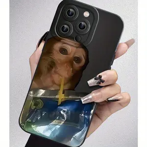 Monkey Sipping  Phone Case, Fall and Shockproof Phone Case in Summer, Full Side Protection for iPhone17/ 15/14/13/12/11 Pro Max Phone Case Cover Protective Casing Protector Cutephonecases Transparent