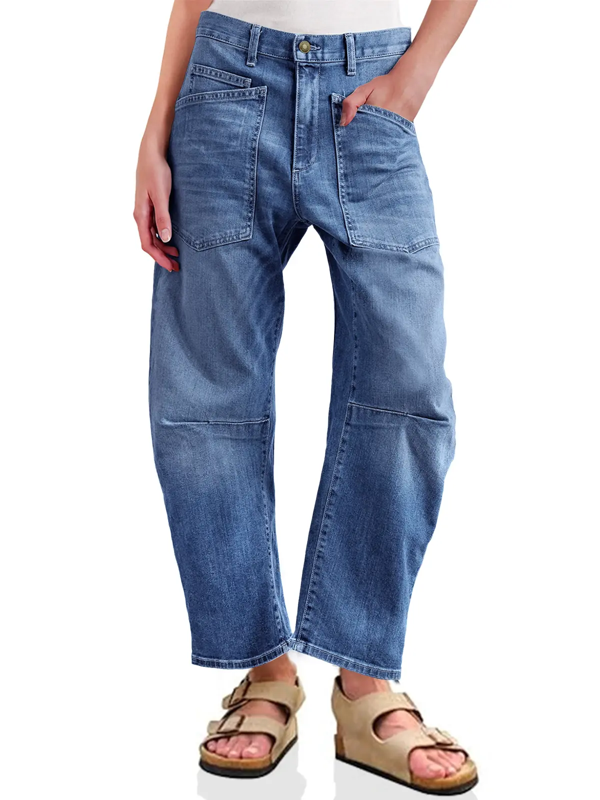 Imily Bela Women’s Baggy Barrel  High Waisted Wide Leg Cropped Denim Pants, Trendy Boyfriend Fit Y2K Casual Streetwear Denim Womenswear Jeans Jeans Bottoms Bottoms Bottoms Minimalist Bottoms Minimalist