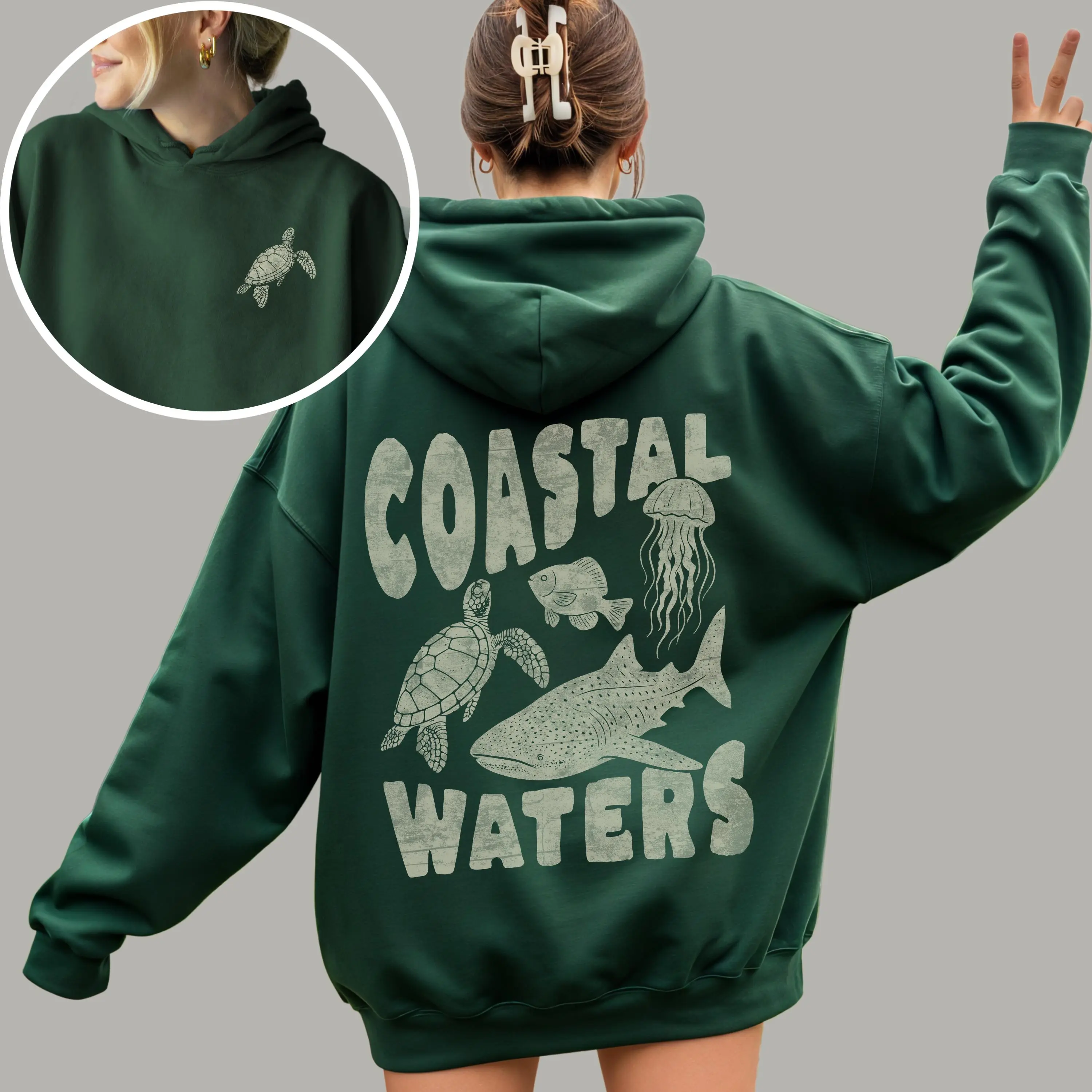 Sea Life Graphic Hoodie, Casual Long Sleeve Pullover for Men and Women in a Comfortable Aesthetic Style, Fit, Tops, Unisex, Ocean, Longsleeves