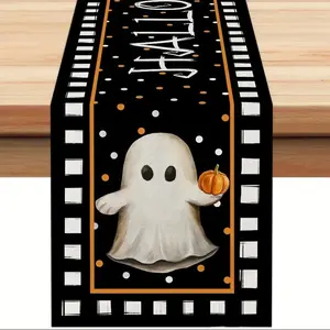 Halloween Ghost Print Table Runner, Dustproof Easy Clean Design, Perfect for Home Party Decor, Fall Season Dining Decoration