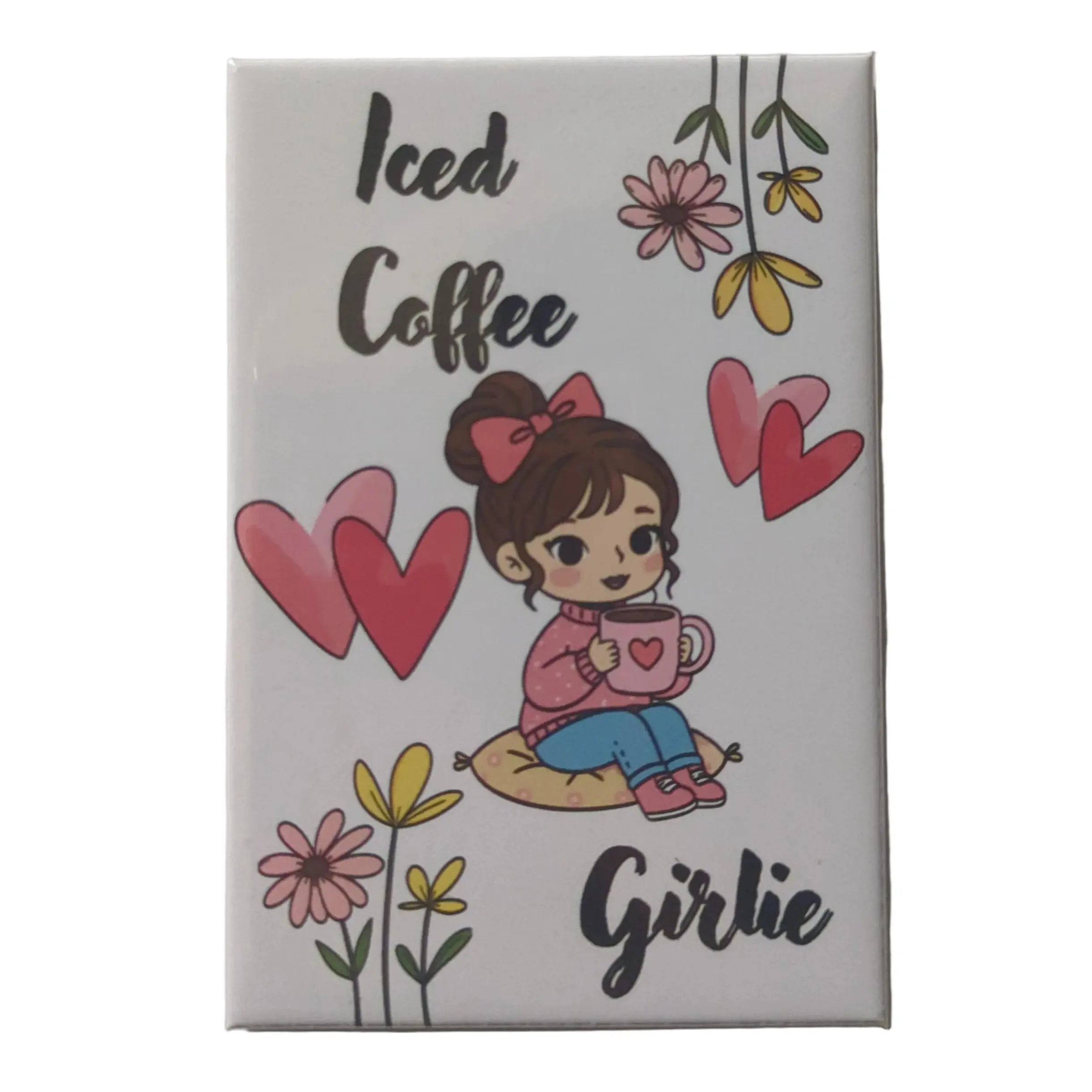 Iced Coffee Girlie Slogan Refrigerator Magnet - 2x3 in Rectangle Cute Sticker Novelty Print Home Decor Decoration Accessory, Ideal Gift