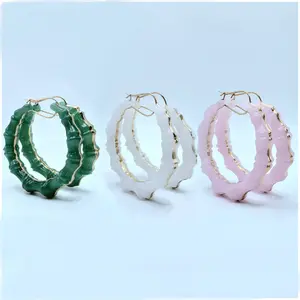 Jade inspired bamboo hoop earrings