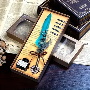 Vintage Feather Decor Dip Pen set – Magical Writing Experience with Gift Box,feather pen,Writing Tool for teachers,Birthday gift,school Supplies